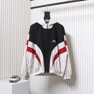 3B Red and White Spliced ​​Hooded Sports Jacket