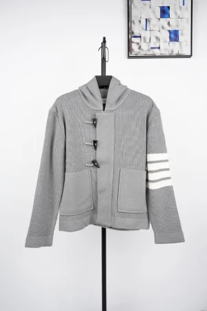 Wool Half Cardigan Stitch Hooded Duffle Jacket