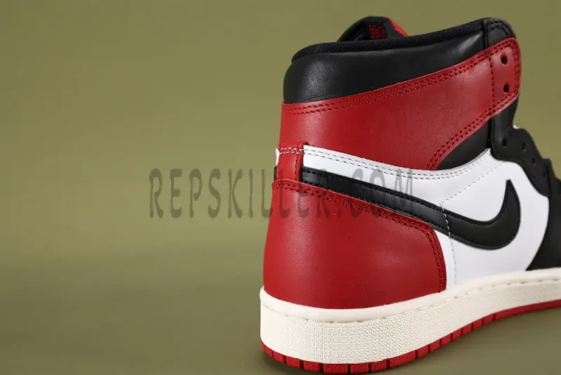 Close-up view of the heel and side of the Air Jordan 1 Retro High OG ‘Black Toe Reimagined’