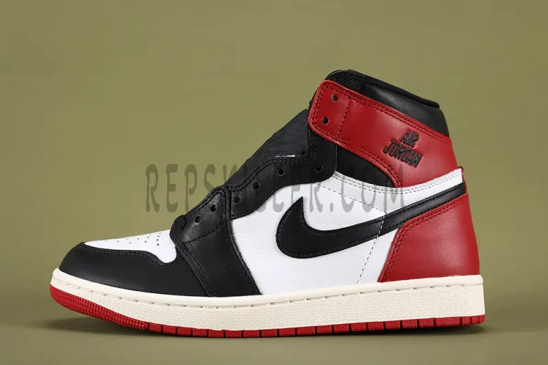 Side view of the Air Jordan 1 Retro High OG ‘Black Toe Reimagined’ sneaker.